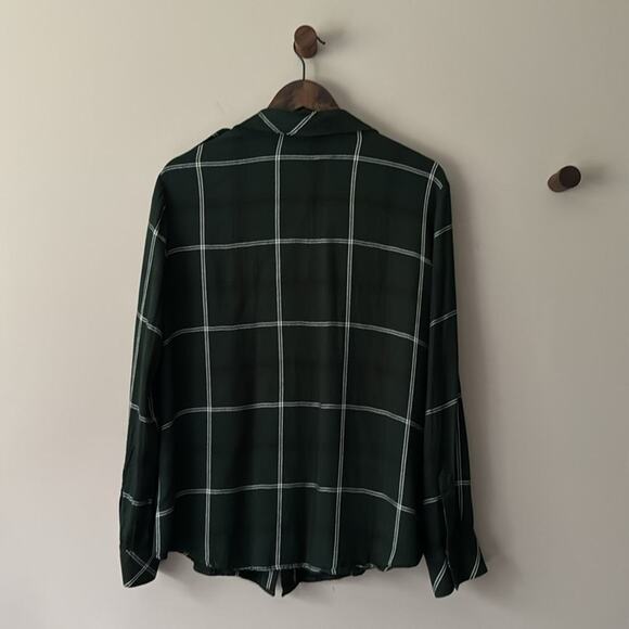 SANCTUARY HUNTER GREEN PLAID BUTTON DOWN BLOUSE SIZE LARGE - Picture 2 of 6